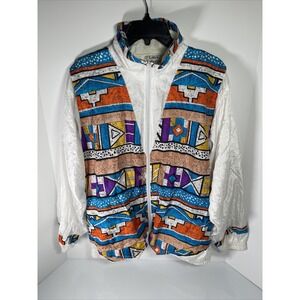 Vintage 90s Laura Katherine Full Zip Multi-Color Lined Windbreaker Sz S Aztec